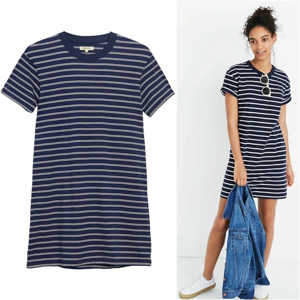 Madewell navy blue striped t-shirt dress